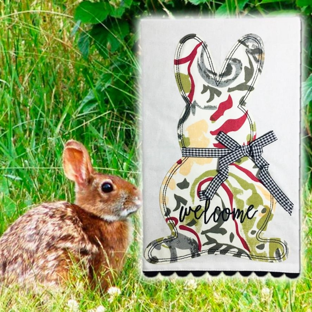 Bunny WELCOME Tea Towel Easter or Spring - Picture 4 of 8